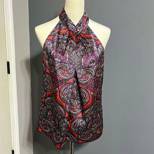 Limited size M sleeveless hundred percent polyester lightweight button neck top